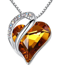 Load image into Gallery viewer, Leafael Infinity Love Heart Pendant Necklace with Amber Brown Birthstone Crystal for November, Jewelry Gifts for Women, Silver-tone, 18"+2"