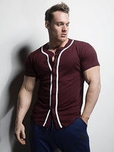 Load image into Gallery viewer, YoungLA Baseball Jersey Plain Shirts for Men Button Down Sports Tee Made w/Soft Cotton 304 Burgundy - X-Large
