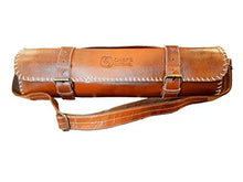 Load image into Gallery viewer, CHEF'S SATCHEL Handmade Leather Chef Knife Bag | Chef Knife Roll - 8 Pockets durable Tan Leather | Kitchen knife storage | Latest design knife bag with shoulder strap | Wholesale knife bags