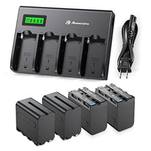 Load image into Gallery viewer, Powerextra 4 Pack Replacement Sony NP-F970 Battery & 4-Channel Battery LCD Charger Compatible with Sony DCR-VX2100, DSR-PD150, DSR-PD170, FDR-AX1, HDR-AX2000, HDR-FX1, HDR-FX7, HDR-FX1000, HVL-LBPB