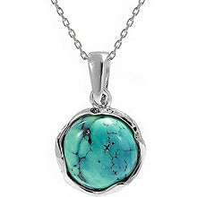 Load image into Gallery viewer, 925 Sterling Silver Turquoise Necklace - Dainty 12mm Round Gemstone Pendant, December Birthstone, Delicate Handmade Jewelry, Vintage Antique Everyday Jewel, Perfect Gift for Classy Women