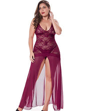 Load image into Gallery viewer, LINGERLOVE Women's Plus Size Lingerie Sexy Split Maxi Long Gown Sheer Dress (Burgundy, Plus Size)