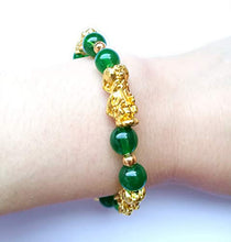 Load image into Gallery viewer, MANRUO Feng Shui Amulet Bracelet The Best Prosperity Green Bead Bracelet with 5 Vietnamese Sand Gold Plated Pi Xiu/Pi Yao Lucky Wealthy Brecelet