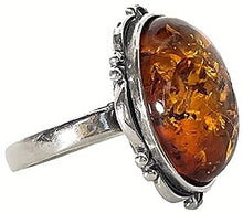 Load image into Gallery viewer, Natural Baltic Honey Amber And Sterling Silver Ring. Vintage Oval Amber Ring (6.5)