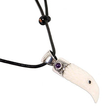 Load image into Gallery viewer, NOVICA Men's Amethyst and Sterling Silver Hand Carved Bone Pendant Necklace 'Brave Eagle', 17.75"