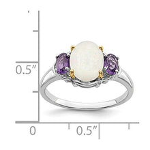 Load image into Gallery viewer, 925 Sterling Silver 14k True Two Tone Yellow Gold Opal Purple Amethyst Band Ring Size 7.00 Stone Gemstone Fine Jewelry For Women Gifts For Her
