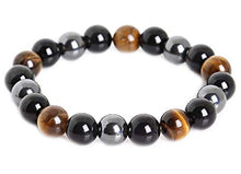 Load image into Gallery viewer, KIOMOY Triple Protection Bracelet For Protection Bring Luck And Prosperity Hematite Black Obsidian Tiger Eye Stone Bracelets (Tiger Eye)
