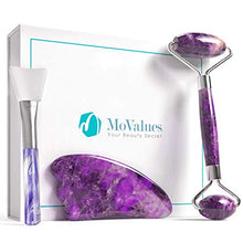Load image into Gallery viewer, Authentic Amethyst Roller and Gua Sha Set - Jade Roller for Face - Face Roller: 100% Real Natural Amethyst - Face Massager, Facial Roller for Skin, Eyes, Neck - Authentic, Durable, Natural, No Squeaks