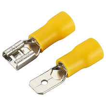 Load image into Gallery viewer, Baomain Male & Female Quick disconnects Vinyl Insulated Spade Wire Connector Electrical Crimp Terminal 12-10 AWG 6.3mm Yellow 100 Pack
