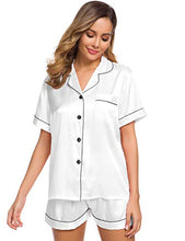 Load image into Gallery viewer, SWOMOG Pajamas Set Short Sleeve Sleepwear Womens Button Down Nightwear Soft Pj Lounge Sets White