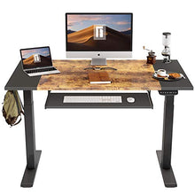 Load image into Gallery viewer, FEZIBO Dual Motor Height Adjustable Electric Standing Desk, 48 x 24 Inches Full Sit Stand Home Office Table with Splice Board, White Frame/Black and Rustic Brown Top