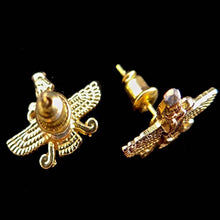 Load image into Gallery viewer, 18K Gold Pt Farvahar Iranian Persian Farsi Farohar Earring Iran Persia Pahlavi Gift (Push Back)