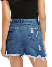 Load image into Gallery viewer, chouyatou Women's Lovely High Waist Perfect 5 Pocket Fringed Denim Short Skirt (Medium, Blue)