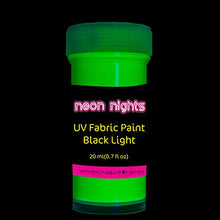 Load image into Gallery viewer, Fabric & Textile UV Paint Set | Set of 8 Neon Black Light Glow Paints | Fluorescent Clothing Colors | Glowing Fabric Paints