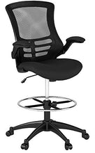 Load image into Gallery viewer, Flash Furniture Mid-Back Black Mesh Ergonomic Drafting Chair with Adjustable Foot Ring and Flip-Up Arms