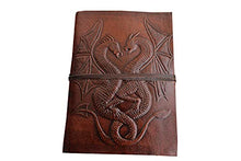 Load image into Gallery viewer, RKH DOUBLE DRAGON Blank Page BOOK Handcrafted Leather Writing Unlined 5 x 7 JOURNAL (Brown)
