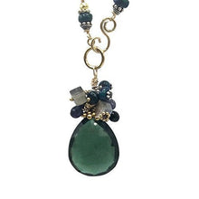 Load image into Gallery viewer, Emerald Aventurine Statement Pendant Necklace - Black Opal Labradorite Gemstone Clusters - Artisan Fine Jewelry Gifts - 19 Inch