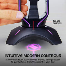 Load image into Gallery viewer, ENHANCE Gaming Headset Stand - LED Headphone Hanger with Mouse Bungee and 2 Port USB Hub - 7 RGB Colors + Color Changing Mode, Headset Hanger, Mouse Bungee 3-in-1 Gaming Desktop Accessory