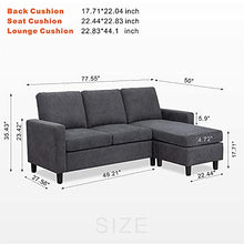 Load image into Gallery viewer, JY QAQA Convertible Sectional Sofa Couch with 3-Seat Sofa, L-Shaped Ottoman Couch with Modern Linen Fabric for Small Living Room, Apartment and Small Space (Dark Grey)
