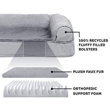 Load image into Gallery viewer, Furhaven Pet Dog Bed - Orthopedic Ultra Plush Faux Fur and Suede Traditional Sofa-Style Living Room Couch Pet Bed with Removable Cover for Dogs and Cats, Gray, Large