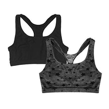 Load image into Gallery viewer, Popular Girls Sports Racerback Bra - Girls Sports Bras. Training Bras for Girls & Teens 2pk Black Stars M