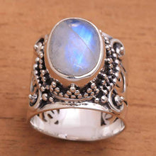 Load image into Gallery viewer, NOVICA Rainbow Moonstone .925 Sterling Silver Cocktail Ring, Glorious Vines'