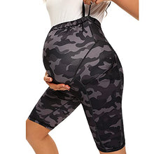 Load image into Gallery viewer, MAZUSPORTS Women's Maternity Yoga Shorts Over The Belly Active Comfy Biker Workout Running Athletic Shorts Side Pockets Camo, Small