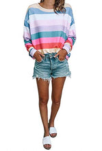 Load image into Gallery viewer, Women Long Sleeve Tops - Oversized Rainbow Striped Tunics Blouses T Shirt Pullover Sweatshirt 8 10