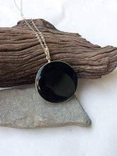 Load image into Gallery viewer, Obsidian pendant, Natural black Obsidian, volcanic lava, sterling silver obsidian pendant, Round Obsidian pendant, Boho, Mexican Obsidian