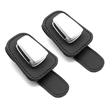 Load image into Gallery viewer, MECHCOS Car Glasses Holder Universal Car Visor Sunglasses Holder Clip Leather Eyeglasses Hanger and Ticket Card Clip Eyeglasses Mount for Car, 2 Packs, Black
