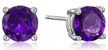 Load image into Gallery viewer, Amazon Essentials Sterling Silver Round African Amethyst Birthstone Stud Earrings (February)