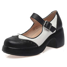 Load image into Gallery viewer, JARO VEGA Mary Jane Shoes for Women Lolita, Retro 50s Preforated Wingtip Platform Saddle Oxfords Black White Size 8.5
