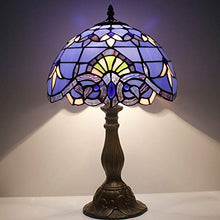 Load image into Gallery viewer, Tiffany Lamp W12H18 Inch Blue Purple Baroque Style Stained Glass Lavender Lampshade Lighting Antique Base for Living Room Bedroom Bedside Desk Table Lamp S003C WERFACTORY