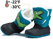 Load image into Gallery viewer, MORENDL Toddler Snow Boots Easy-on Fur Lined Warm Soft Winter Kids Boots with Cute Dinosaur Print Blue 12 US Little Kid