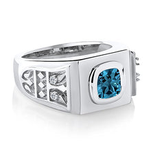 Load image into Gallery viewer, Gem Stone King 2.78 Ct Cushion London Blue Topaz White Topaz 925 Sterling Silver Men's Ring (Size 10)