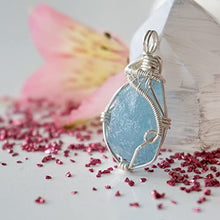 Load image into Gallery viewer, Raw Aquamarine Necklace - Blue Aquamarine Crystal Pendant - Sterling Silver - March Birthstone - Gift for Her with Gift Box - Aquamarine Stone