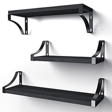 Load image into Gallery viewer, AMADA HOMEFURNISHING Floating Shelves Wall Mounted Set of 3, Rustic Wood Wall Shelves for Bedroom/Bathroom/Living Room/Kitchen/Laundry Room, Storage & Decoration, Black