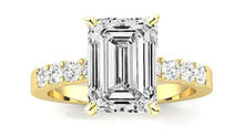 Load image into Gallery viewer, 1.5 Ctw Emerald Cut Classic Prong Set Round 14K Yellow Gold Diamond Engagement Ring (I-J Color VS1-VS2 Clarity 1 Ct Center)