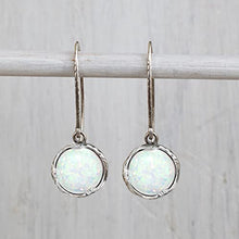 Load image into Gallery viewer, 925 Sterling Silver White Opal Dangle Earrings For Women; Vintage Style White Opal October Birthstone Jewelry for Women; Dangling White Stone Earrings