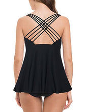 Load image into Gallery viewer, Firpearl Women's Tankini Swimsuits Cross Back Flowy Swim Tops Modest Swimwear US16 Black
