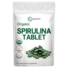 Load image into Gallery viewer, Organic Spirulina Supplement (Raw Spirulina Organic Filler Free), 3000MG Per Serving, 720 Tablets (4 Month Supply), Rich in Vegan Protein, Vitamins & Prebiotics, Premium Spirulina Pills Organic