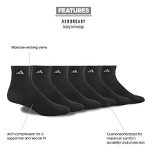 Load image into Gallery viewer, adidas Men's Athletic Cushioned Quarter Socks (6-Pair), Black/Aluminum 2, Large