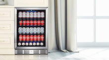 Load image into Gallery viewer, Kalamera 15 & 24 inch 96 or 154 Cans Capacity Beverage Cooler - Built in Counter or Freestanding - for Soda, Water, Beer or Wine - For Kitchen or Bar with Blue Interior Light