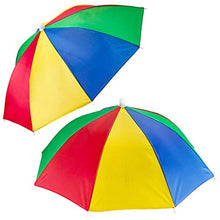 Load image into Gallery viewer, Bedwina Umbrella Hat (Pack of 4) - 20 Inch, Hands Free, Funny Rainbow Colorful Beach Party Hats, Adjustable Size Fits All Ages, Kids, Men & Women