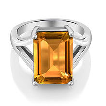 Load image into Gallery viewer, Gem Stone King 925 Sterling Silver Yellow Citrine Women's Solitaire Engagement Ring (8.20 Cttw Emerald Cut, Gemstone Birthstone) (Size 7)