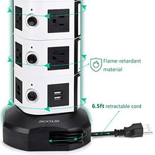 Load image into Gallery viewer, Power Strip Tower JACKYLED Surge Protector Electric Charging Station 3000W 13A 18 AC Outlets 4 USB Ports with 16AWG 6.5ft Heavy Duty Extension Cord for Home Office