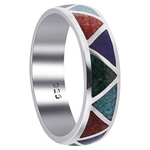 Load image into Gallery viewer, Southwestern Style Multi Gemstone 6mm Wedding Band Sterling Silver Ring Size 8
