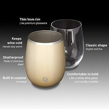 Load image into Gallery viewer, SNOWFOX Insulated Stainless Steel Wine Glasses, Chardonnay, Set of 2, White/Gold