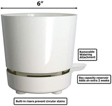 Load image into Gallery viewer, 6" Self Watering + Self Aerating High Drainage Deep Reservoir Round Planter Pot Maintains Healthy Roots for Indoor & Outdoor & Windowsill Gardens (White)