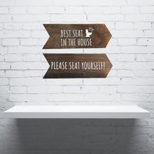 Load image into Gallery viewer, YELLOW LOTUS Funny Bathroom Signs - Please Seat Yourself Bathroom Sign & Best Seat in the House Wooden Funny Signs, Rustic Arrow Wall Hanging Decor, Set of 2 Bathroom Wall Art 14 X 5 In (Brown)